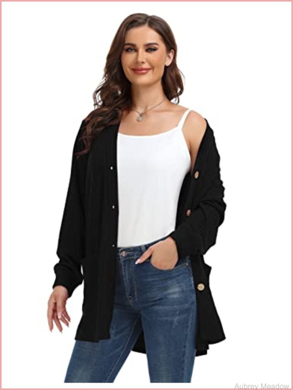 Plus Size Ribbed Button Front Cardigan with Pockets Lightweight - Picture 4 of 6